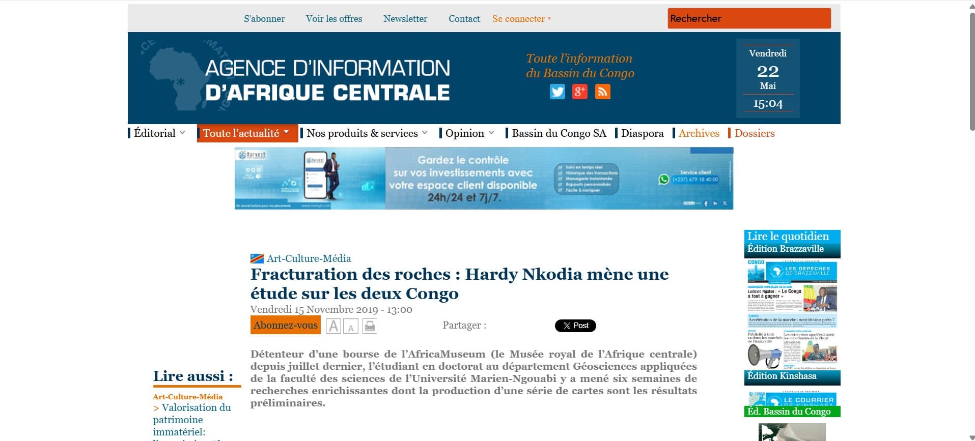 Fracturation des roches : Hardy Nkodia mène une étude sur les deux Congo